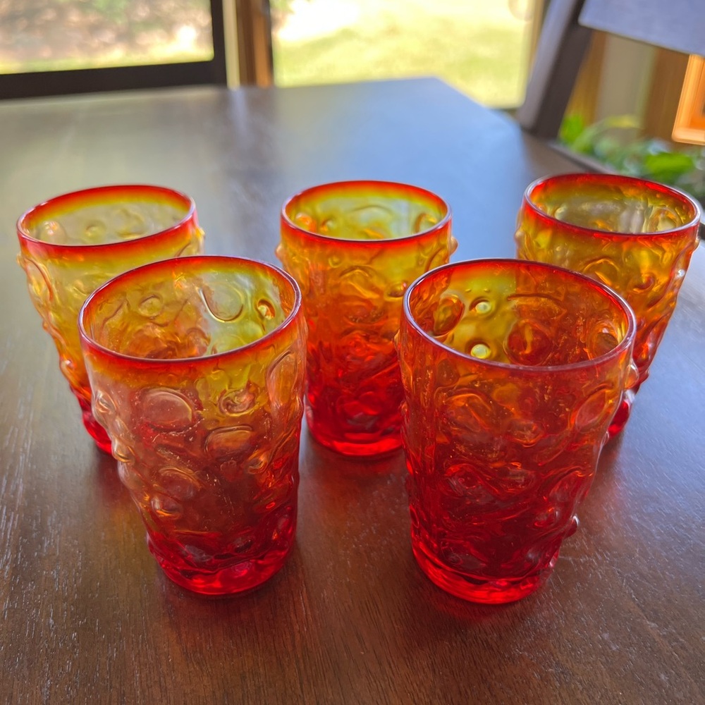 Five Bryce El Rancho Flame Amberina Juice Glasses